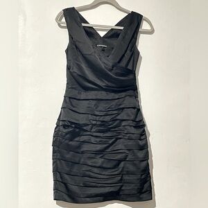 Express Black Ruched V-Neck Bodycon Cocktail Dress – Sleeveless Mini